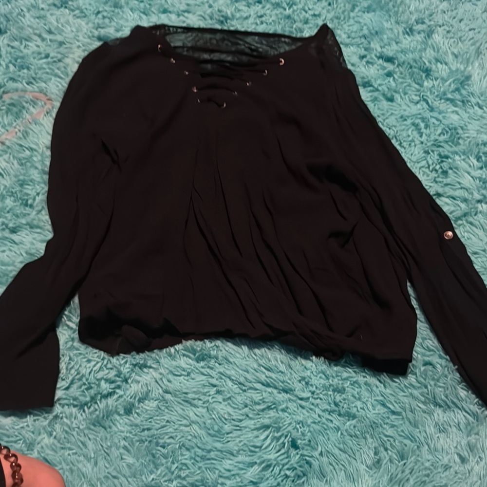Rock & Republic Black Tie Front Relaxed Blouse